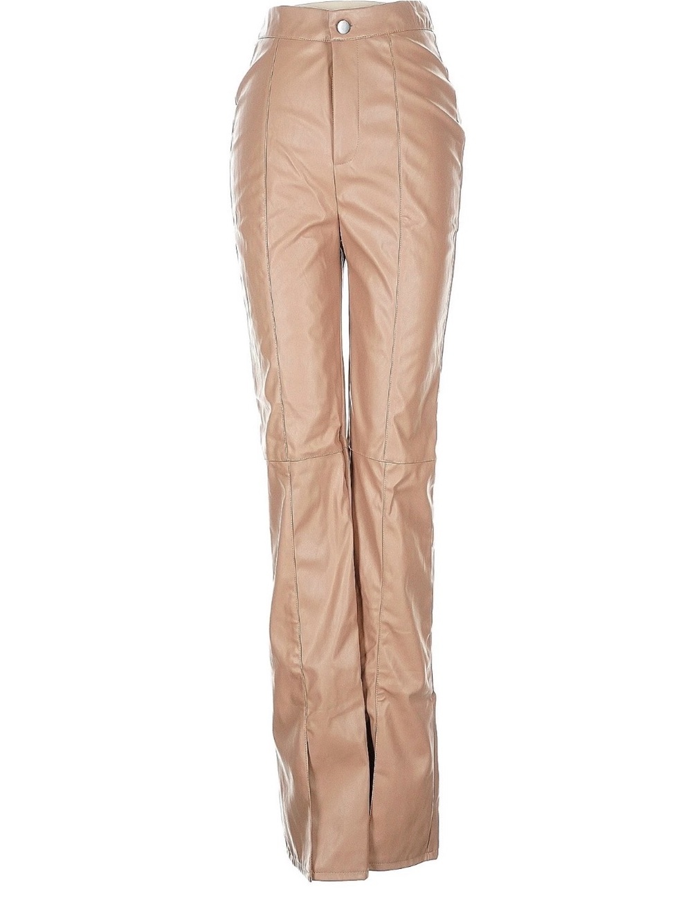 Missguided + High-Waist Faux Leather Flared Pants in Camel